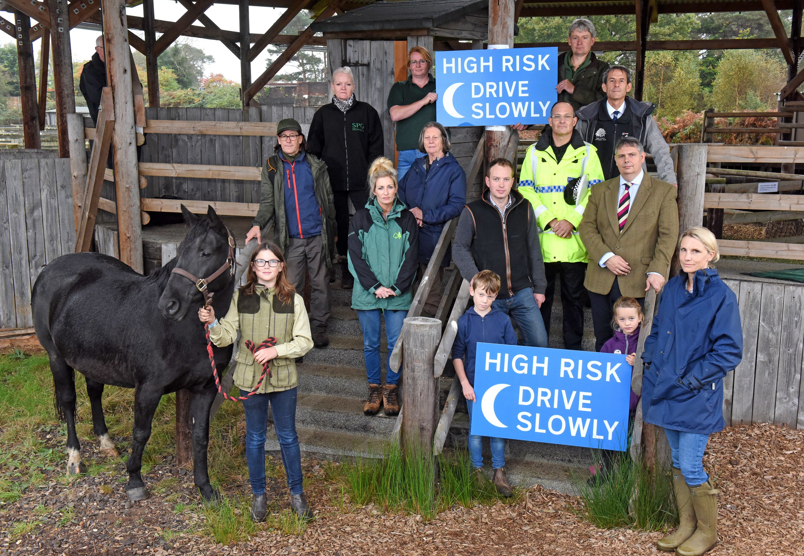 New Forest commoners join representatives of local organisations at Beaulieu Road Sale Yard to appeal to local drivers to slow down as the clocks New Forest commoners join representatives of local organisations at Beaulieu Road Sale Yard to appeal to local drivers to slow down as the clocks