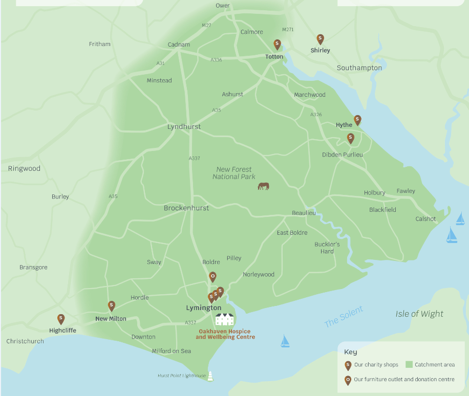 A map of the Oakhaven Hospice catchment area
