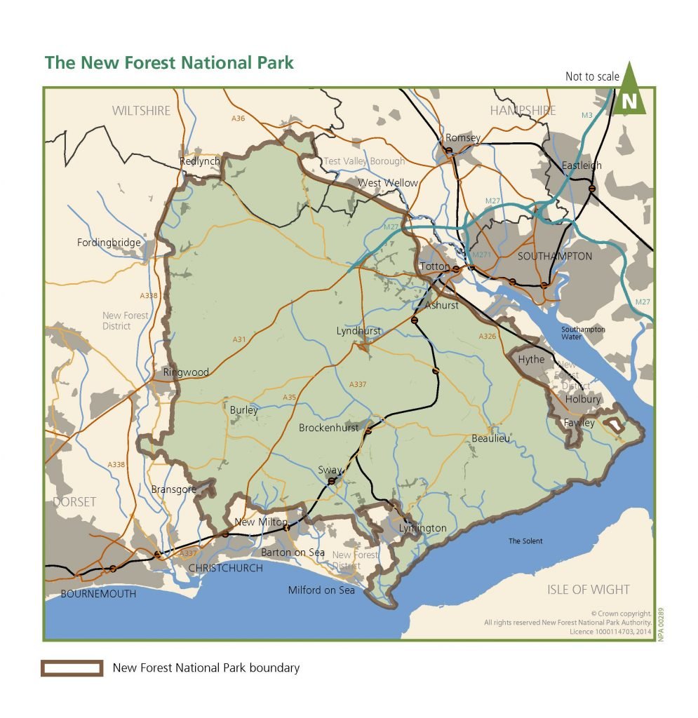Map of the New Forest National Park with boundary shown