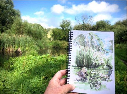 Sketch by a pond