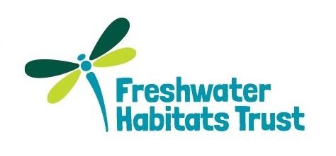 Freshwater Habitats Trust Logo, a dragon fly left of the wording