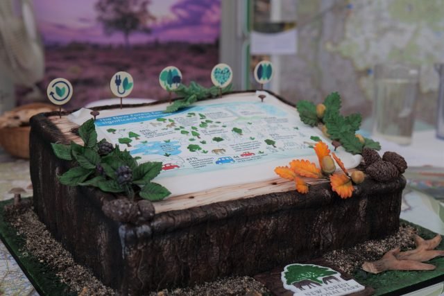 cake with leaves and emblems