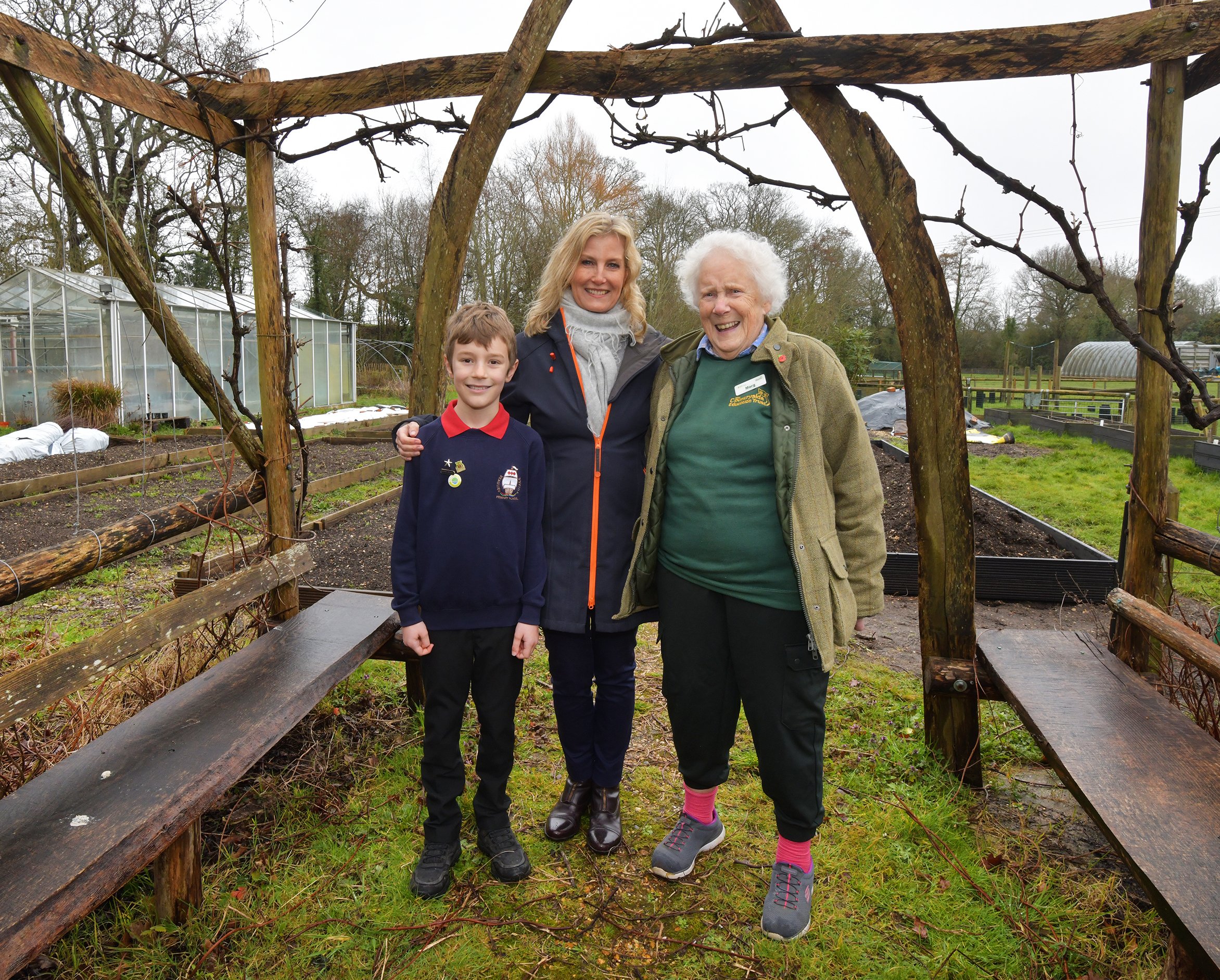 HRH The Duchess of Edinburgh meets CET volunteers Noah Barnard, nine, & Marg Verdon, 90.