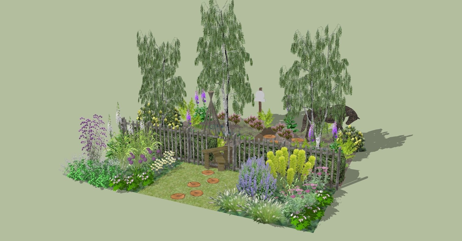 A Watercolour illustration of the garden design by artist Alexandra Froggratt.