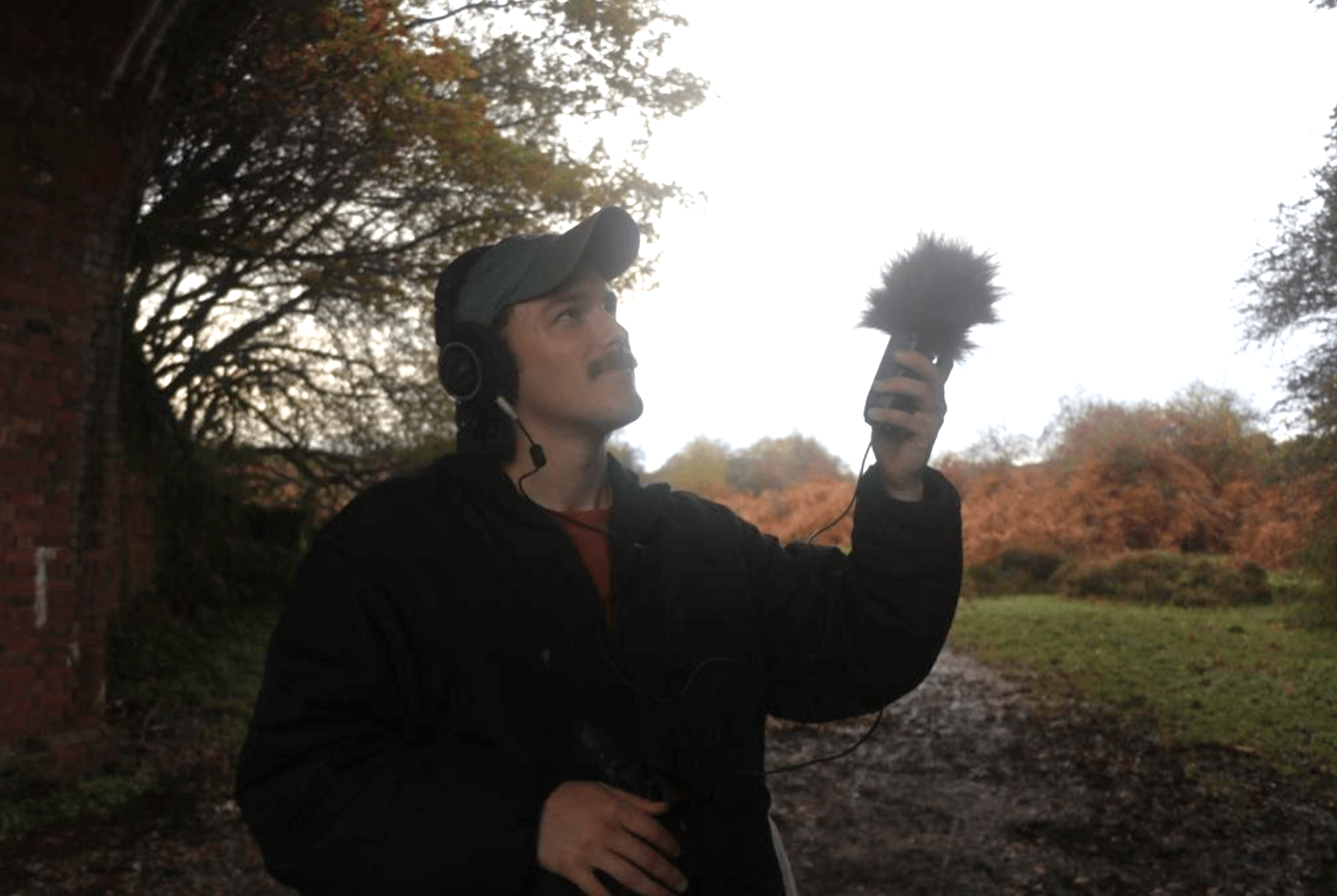 New Forest National Park Artist in Residence mentee, Ben Adamson, sound recording in the Forest