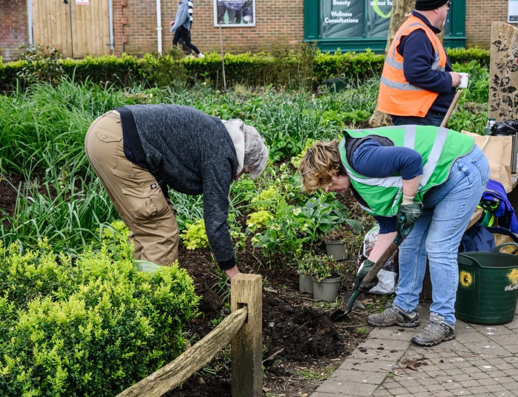 RACE to Green Three volunteers in a community garden