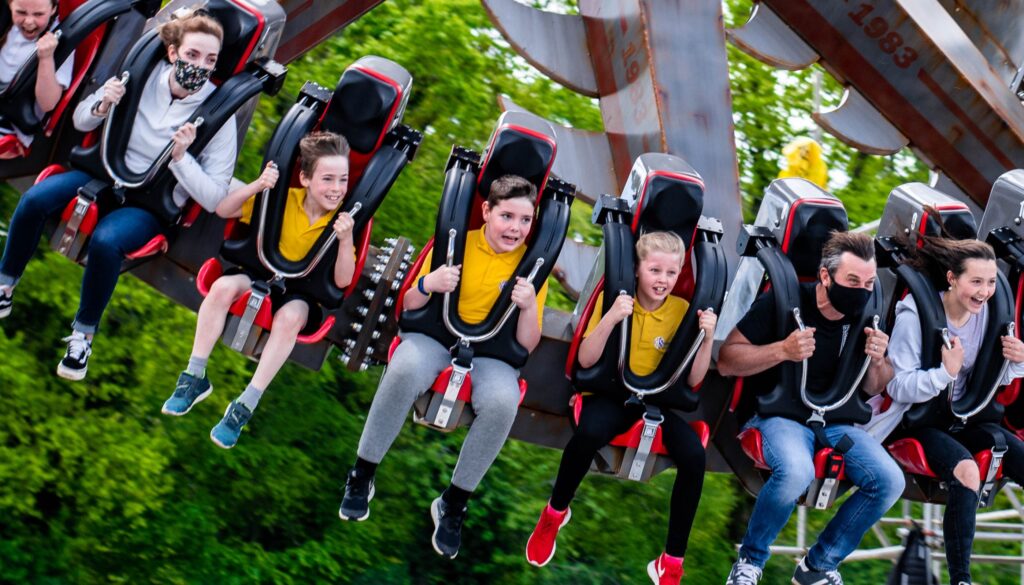 A group of children on a rollercoaster
