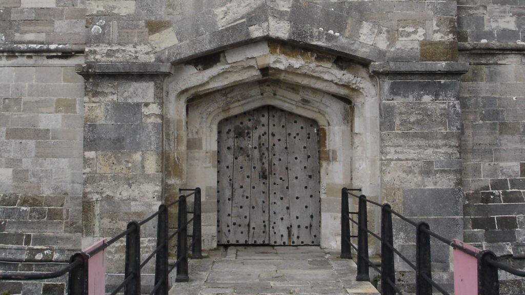 Large old door at the entrance to a castle
