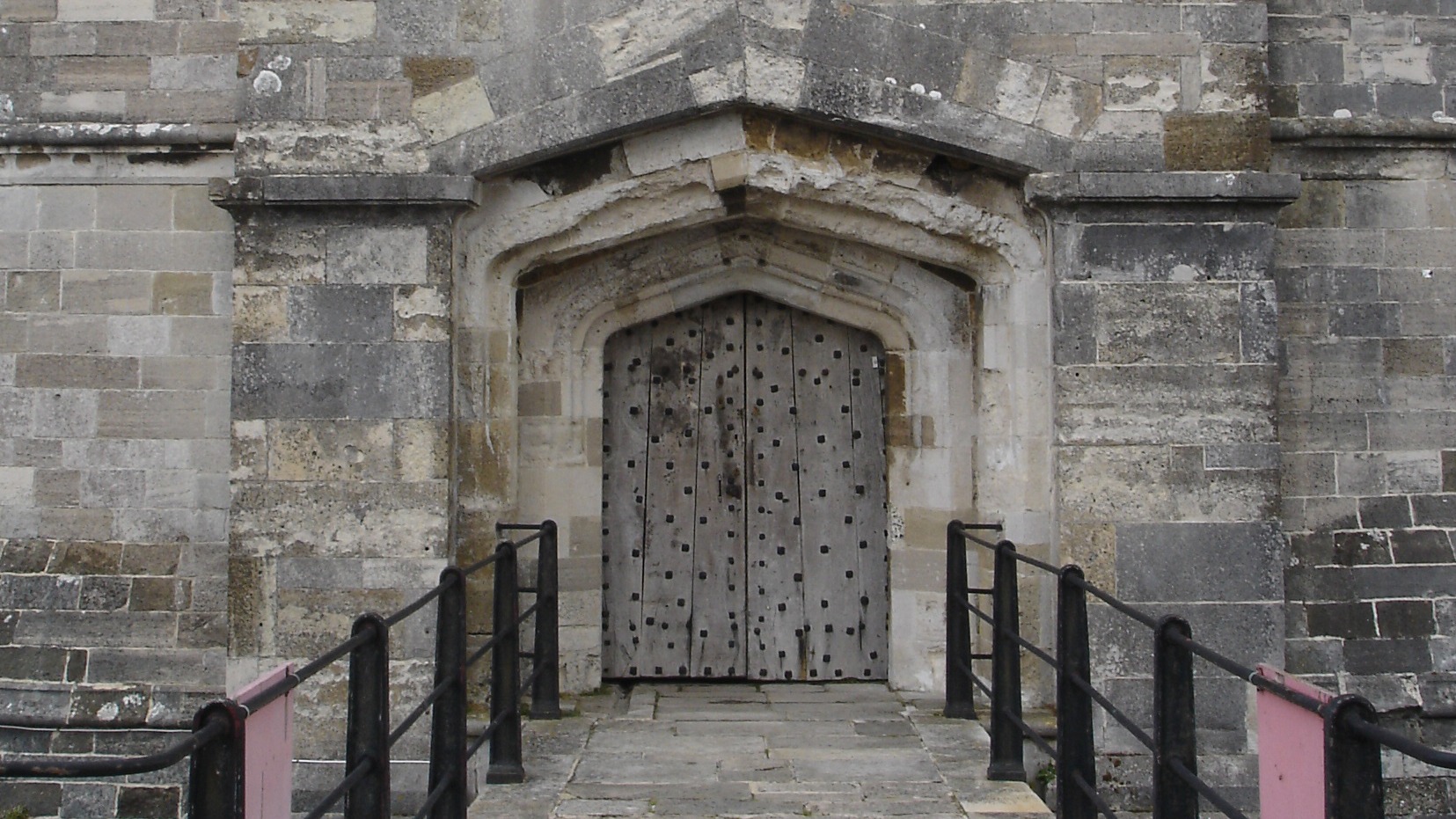 Large old door at the entrance to a castle