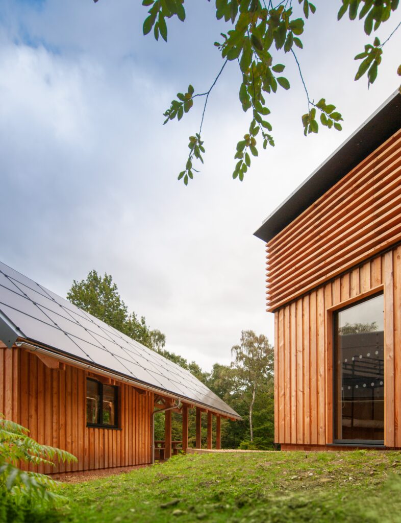 Two modern wooden buildings