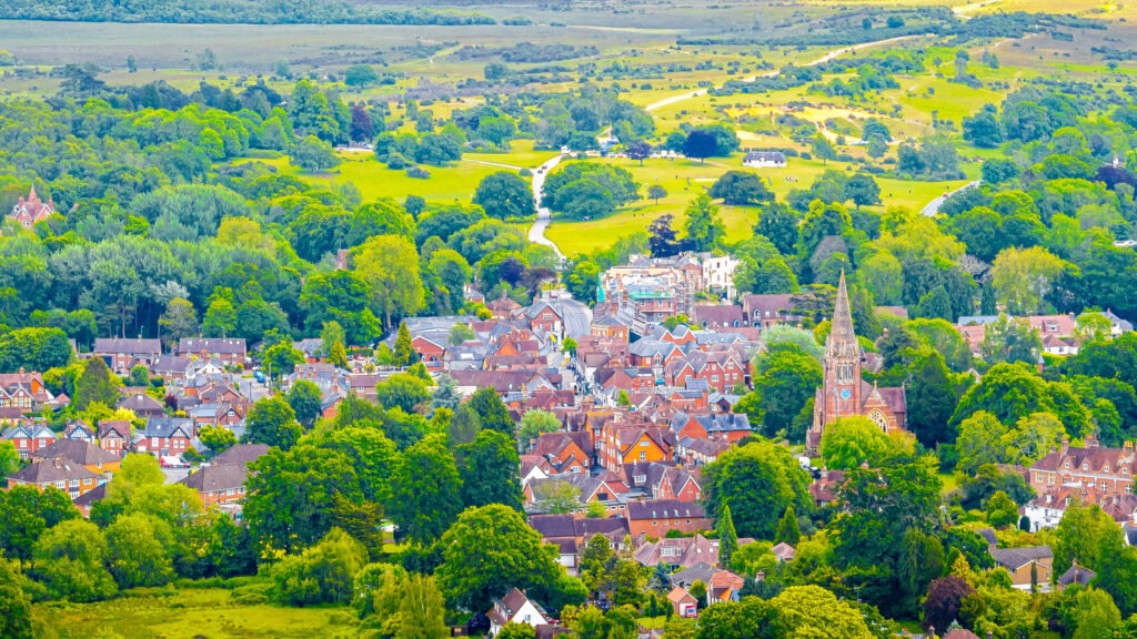 Aerial view of an English town