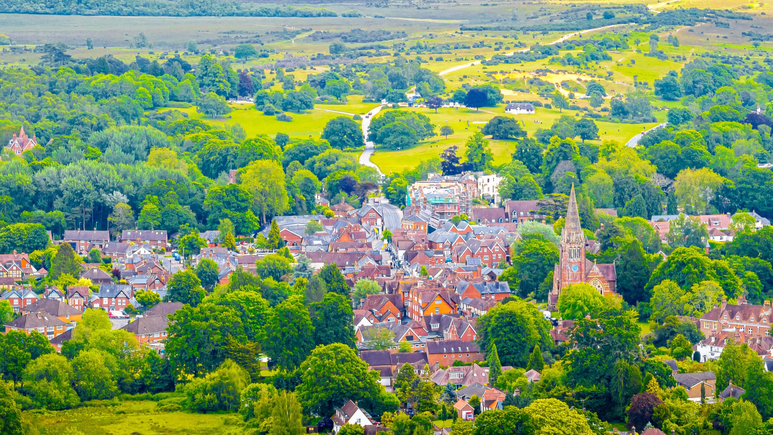 Aerial view of an English town