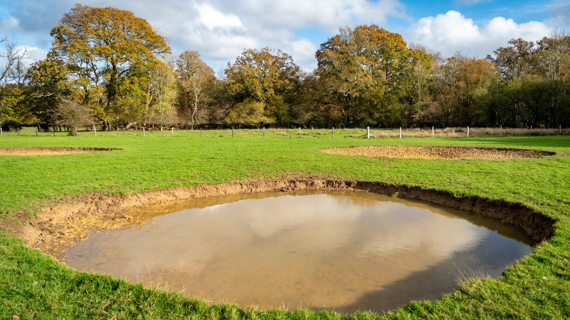 a newly dug pond in a field