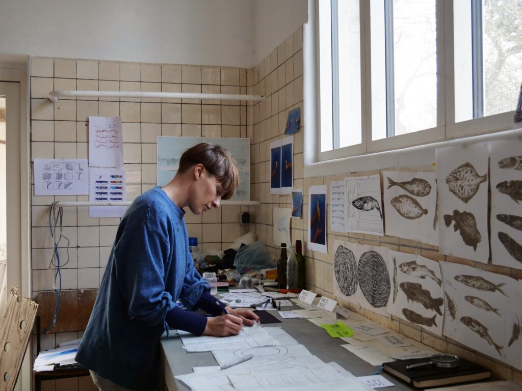 Artist working in a studio