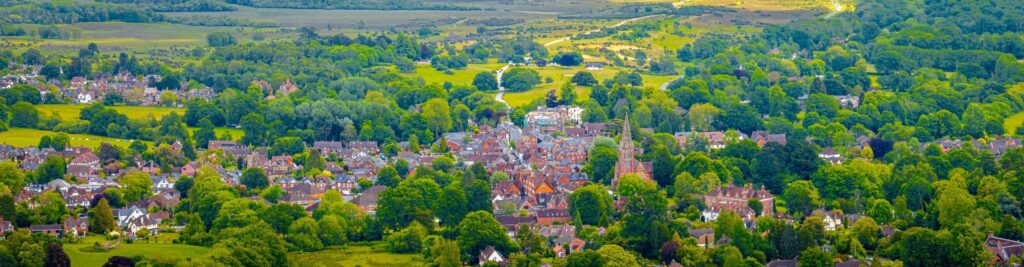 View of Lyndhurst, a large village and civil parish situated in the New Forest National Park in Hampshire, England