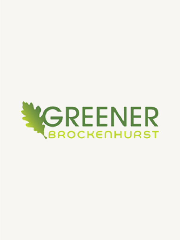 Greener Brockenhurst logo with green oak leaf graphic and the words GREENER and BROCKENHURST in green text