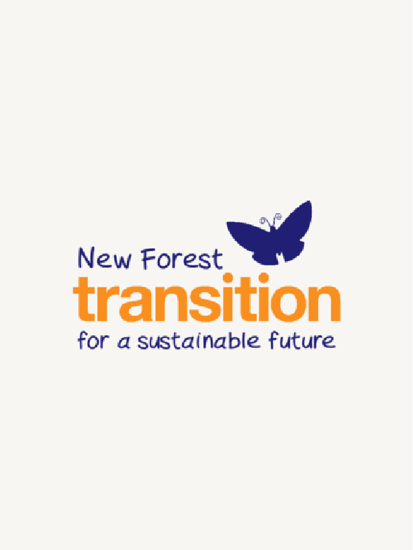 New Forest Transition logo with butterfly icon and text: New Forest transition for a sustainable future