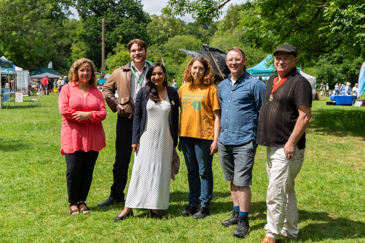 Left to right: New Forest NPA Chief Executive, Alison Barnes, New Forest NPA Member and Chair of the YouCAN partnership board, Brice Stratford, Southampton Test MP, Satvir Kaur, Southampton National Park City Chair, Christelle Blunden, Executive Director of the National Park City Foundation, Mark Cridge, former Lord Mayor of Southampton, Councillor Dave Shields.
