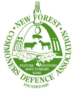 Green Country Defence Association logo with a horseshoe, cow, sheep and pig silhouettes, and text New Forest, Not Alone, Founded 1909