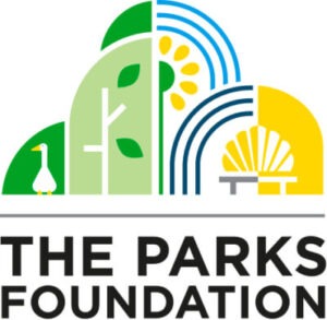 The Parks Foundation logo with stylized trees, sun, waves and a swan above the text THE PARKS FOUNDATION