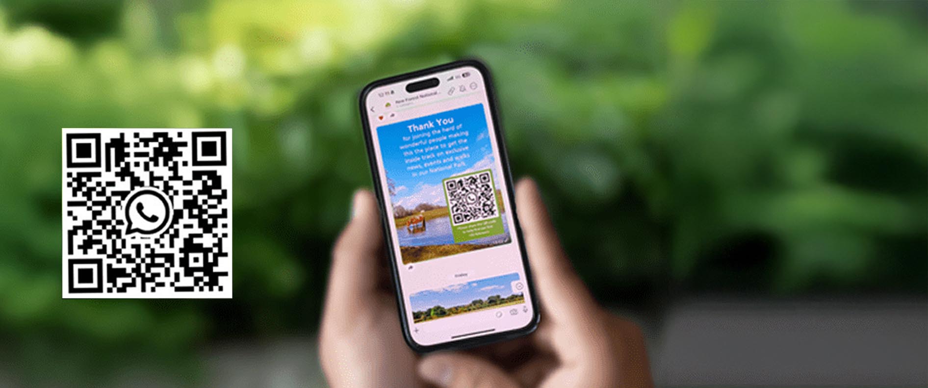 Hand holding a phone with a whatsapp channel on the phone screen.