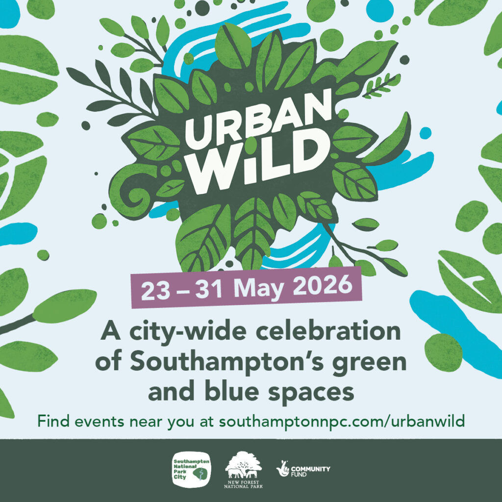Urban Wild poster with leafy design: 23–31 May 2026, city-wide celebration of Southampton’s green and blue spaces, southamptonnpc.com/urbanwild