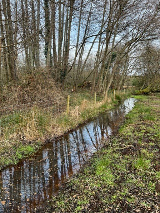 newly dug ditch in farmland