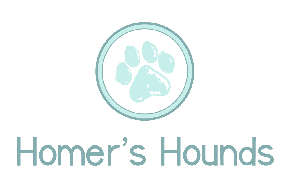 Homer’s Hounds logo with teal paw print inside a circle above the text Homer’s Hounds