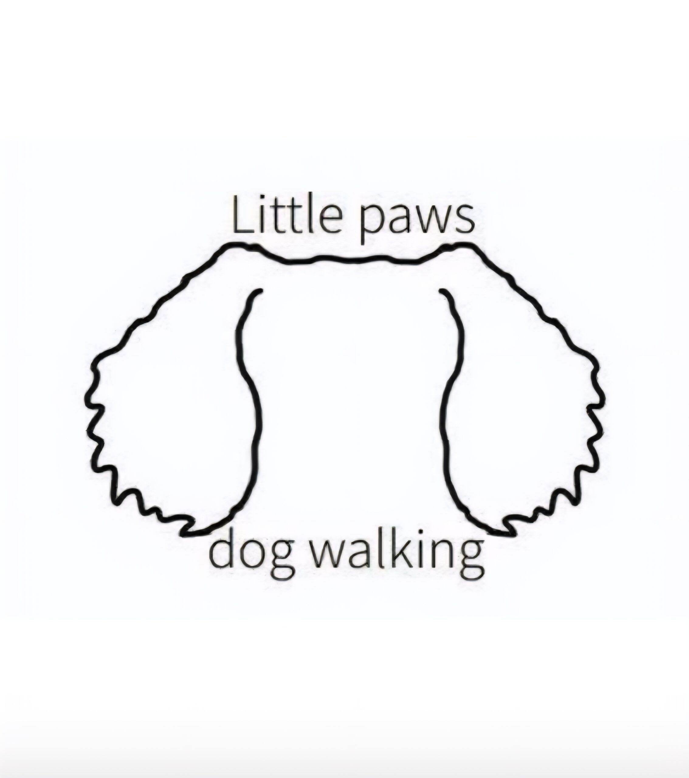 Little Paws Dog Walking logo with black line drawing of floppy dog ears around the words "Little paws" and "dog walking