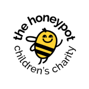 The Honeypot Children's Charity logo with a smiling yellow and black bee and curved text around it