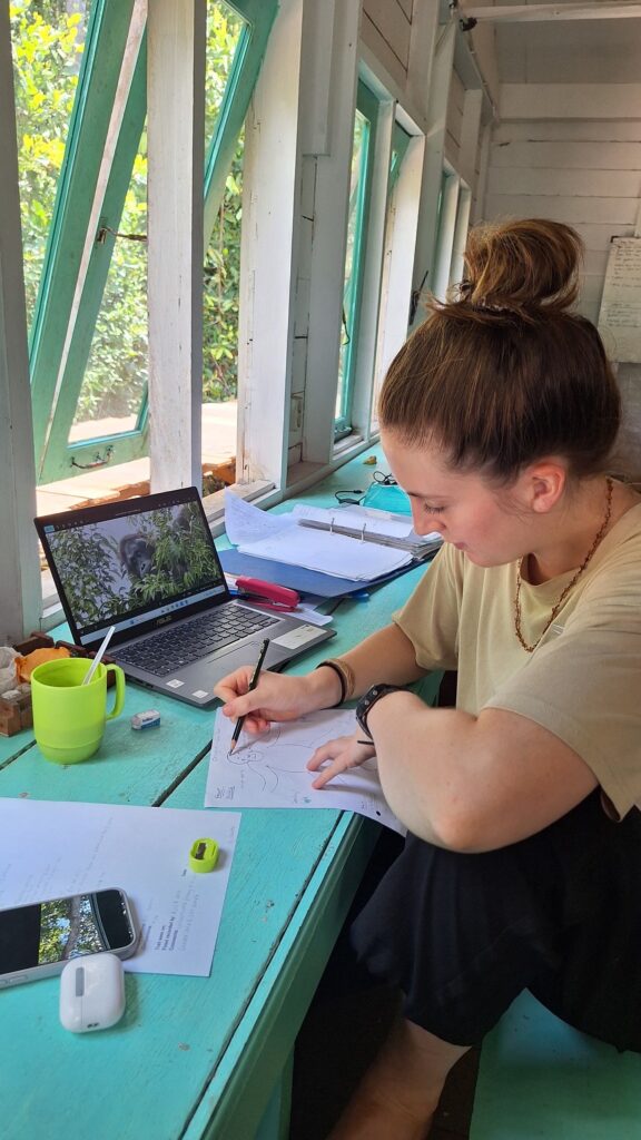young woman working at desk in remote research station